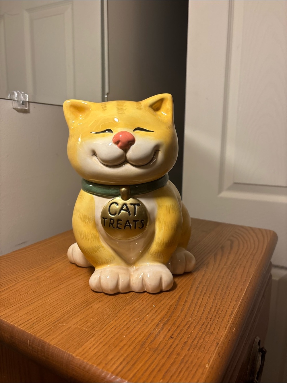 Ceramic Yellow Cat Treat Jar - Decorative Cat Treat Canister